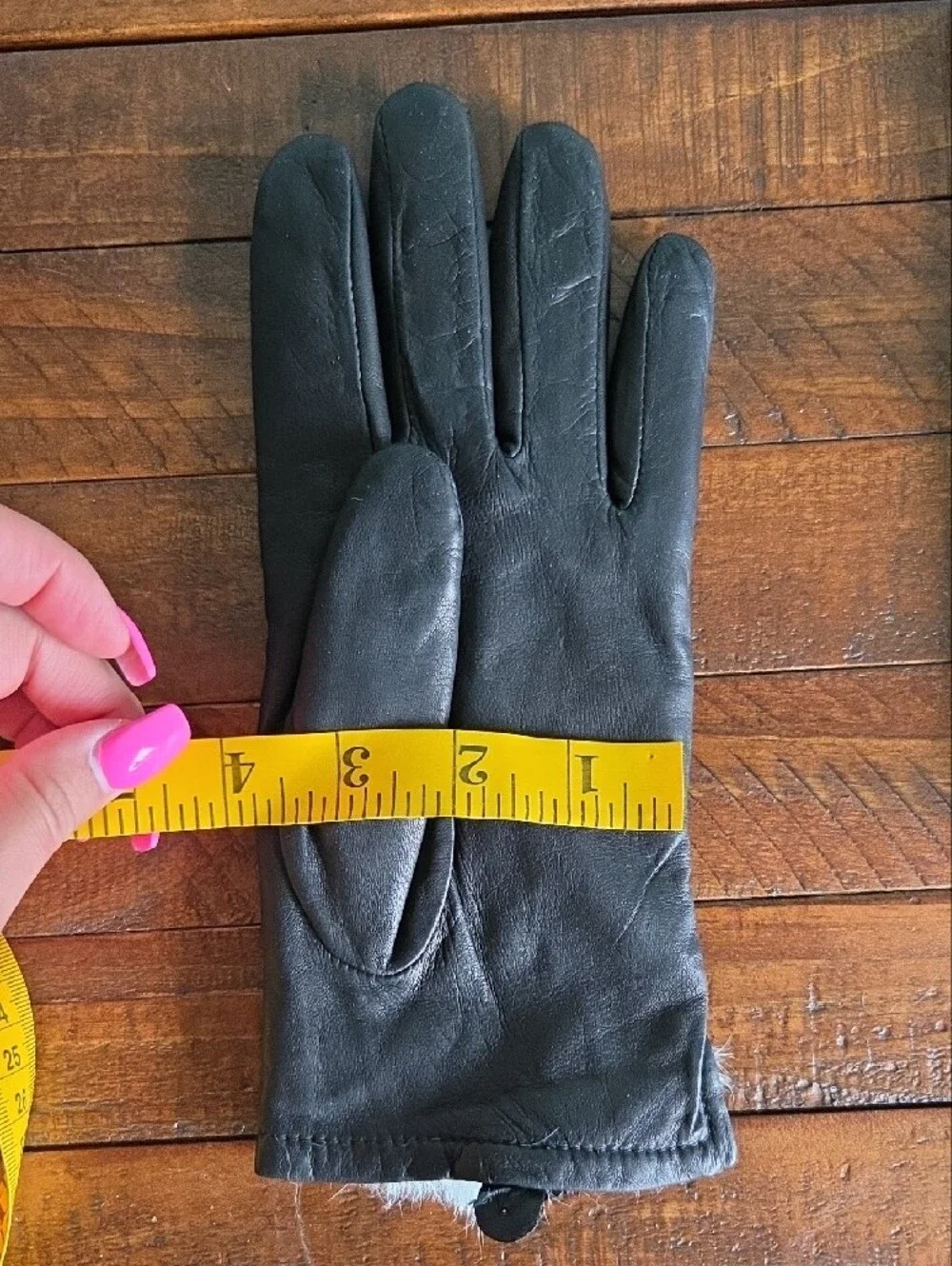 Overland Rabbit Fur Lined Black Leather Gloves Size 7.5